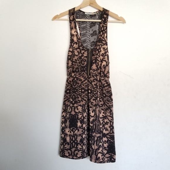 UO Kimchi Blue Black Tan Lace Roses Floral Print Racerback Dress Small - Picture 1 of 7